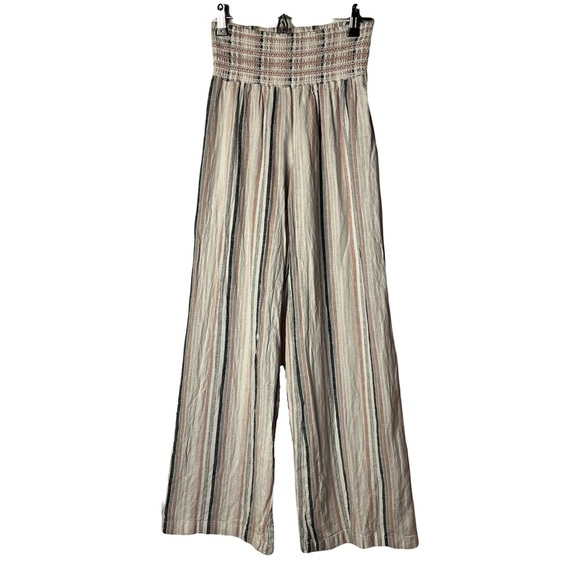 Rewash | Pink Gray Striped Linen Blend Pull On Wide Leg Pants, Medium - Picture 1 of 6